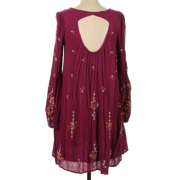 Free People Oxford Embroidered XS Long Sleeve Red Boho Dress - Picture 3 of 7